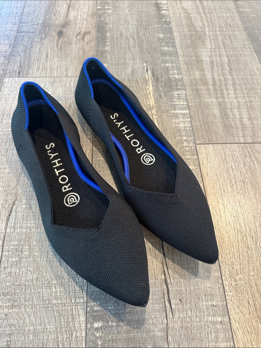 Rothy’s black pointy toe flats size 6.5